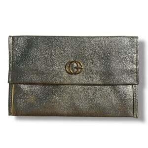 Vintage Clutch Wallet Formal Handbag Rectangle Metallic Gold Snap Closure